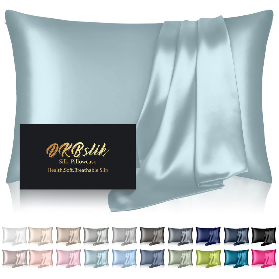 DKBslik mulberry silk pillowcase close-up showing smooth texture for gentle skin.