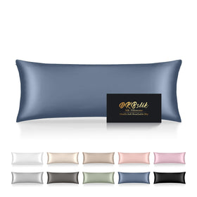 DKBslik silk body pillowcase ash blue front view, smooth skin contact.