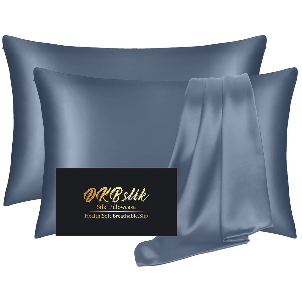 DKBslik silk pillowcase 2-pack ash blue packaging, ready for gifting