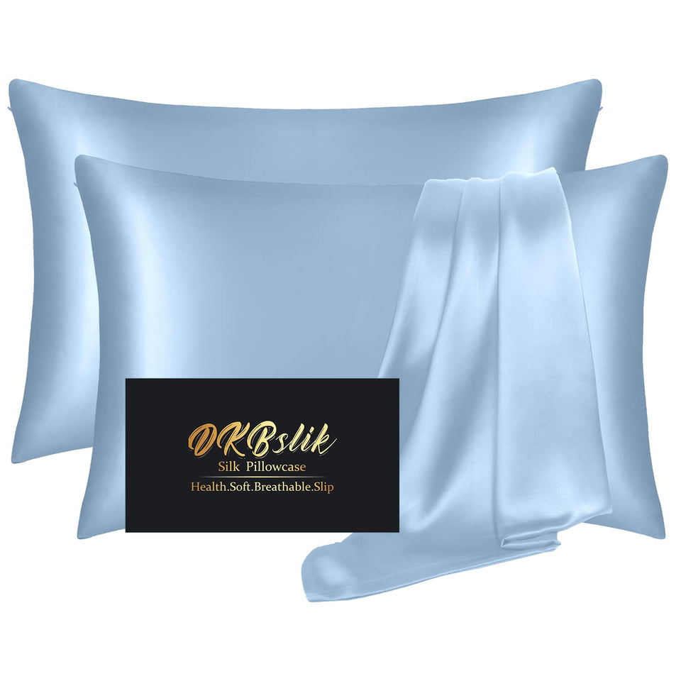 DKBslik silk pillowcase 2-pack in hazy blue with mulberry silk for smooth skin