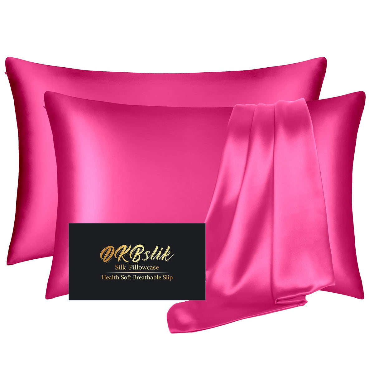 DKBslik silk pillowcase 2-pack with soft finish provides smooth skin and hair glide.