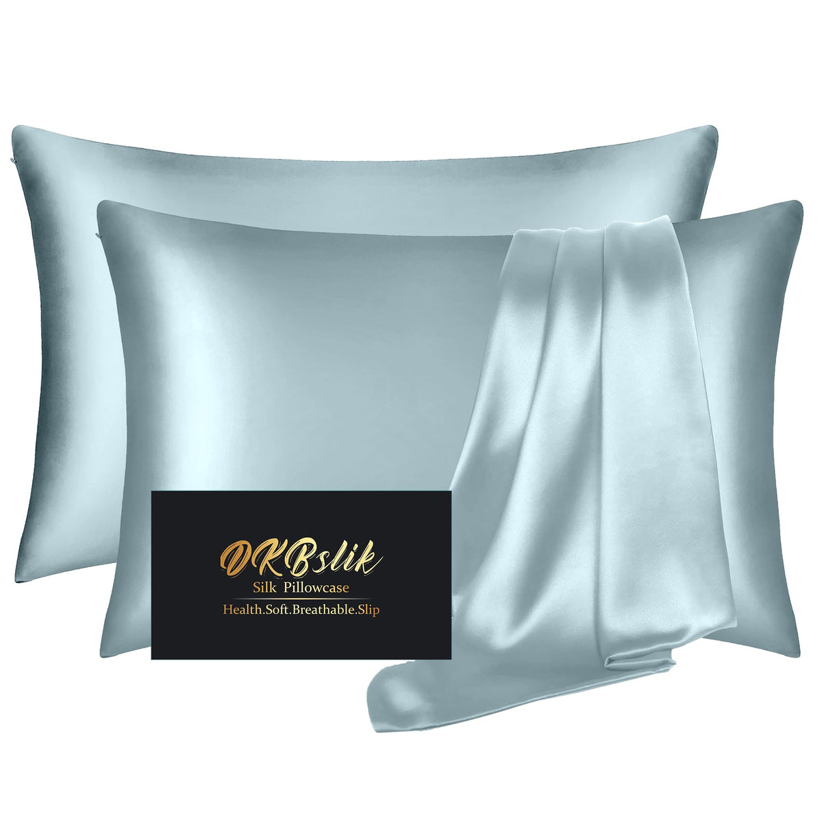 DKBslik silk pillowcase Aqua Blue closeup showing smooth surface and comfort