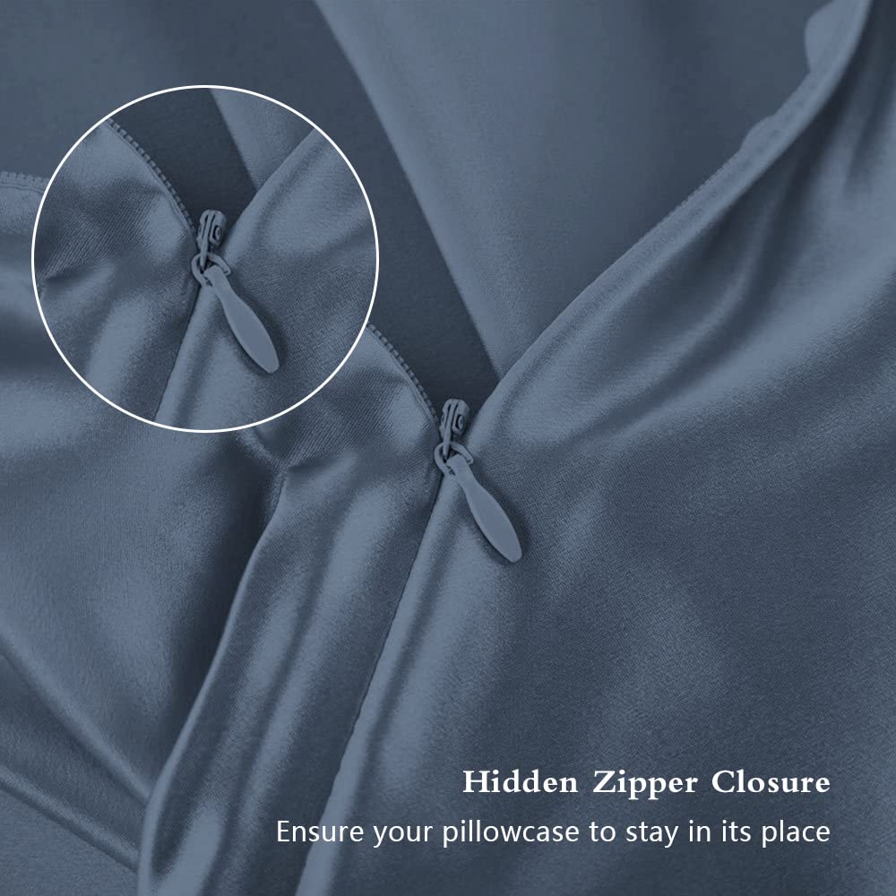 DKBslik silk pillowcase ash blue queen-size set on bed for elegant sleep.