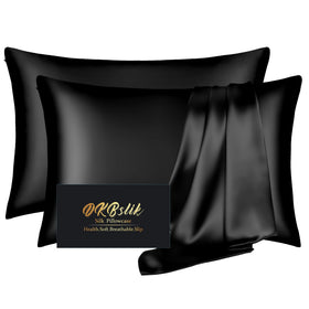DKBslik silk pillowcase black zip-closeup for smooth skin and hair