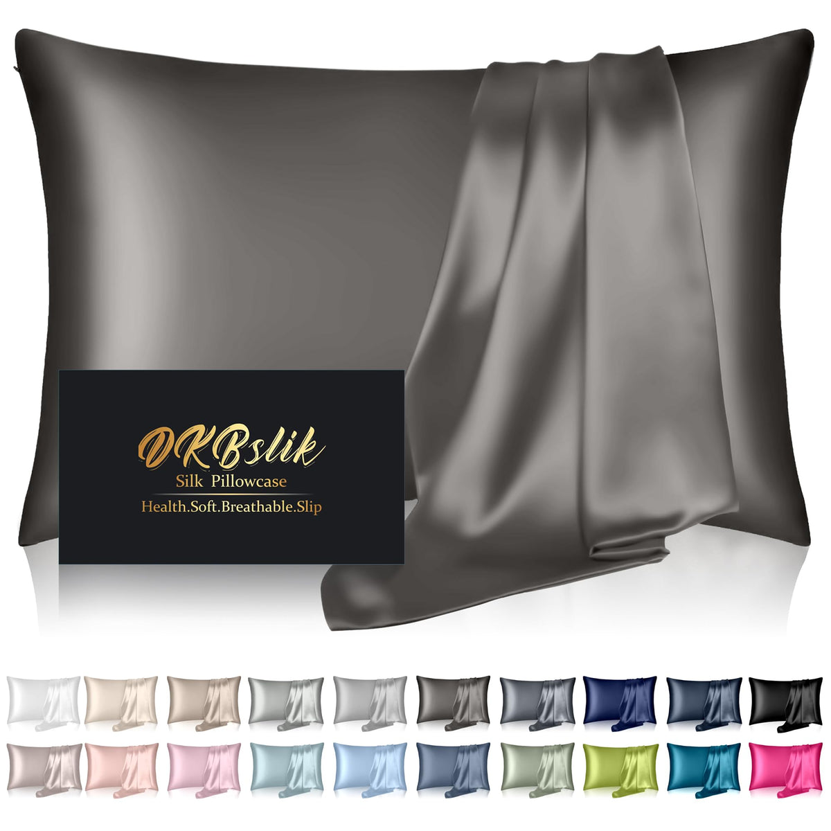 DKBslik silk pillowcase in dark gray king size showing luxurious silk texture and fit