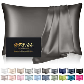 DKBslik silk pillowcase in dark gray king size showing luxurious silk texture and fit