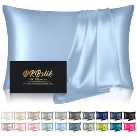 DKBslik silk pillowcase in haze blue king size promotes smoother hair and hydrated skin