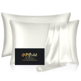 DKBslik silk pillowcase ivory 2-pack in packaging; ideal gift-ready presentation.