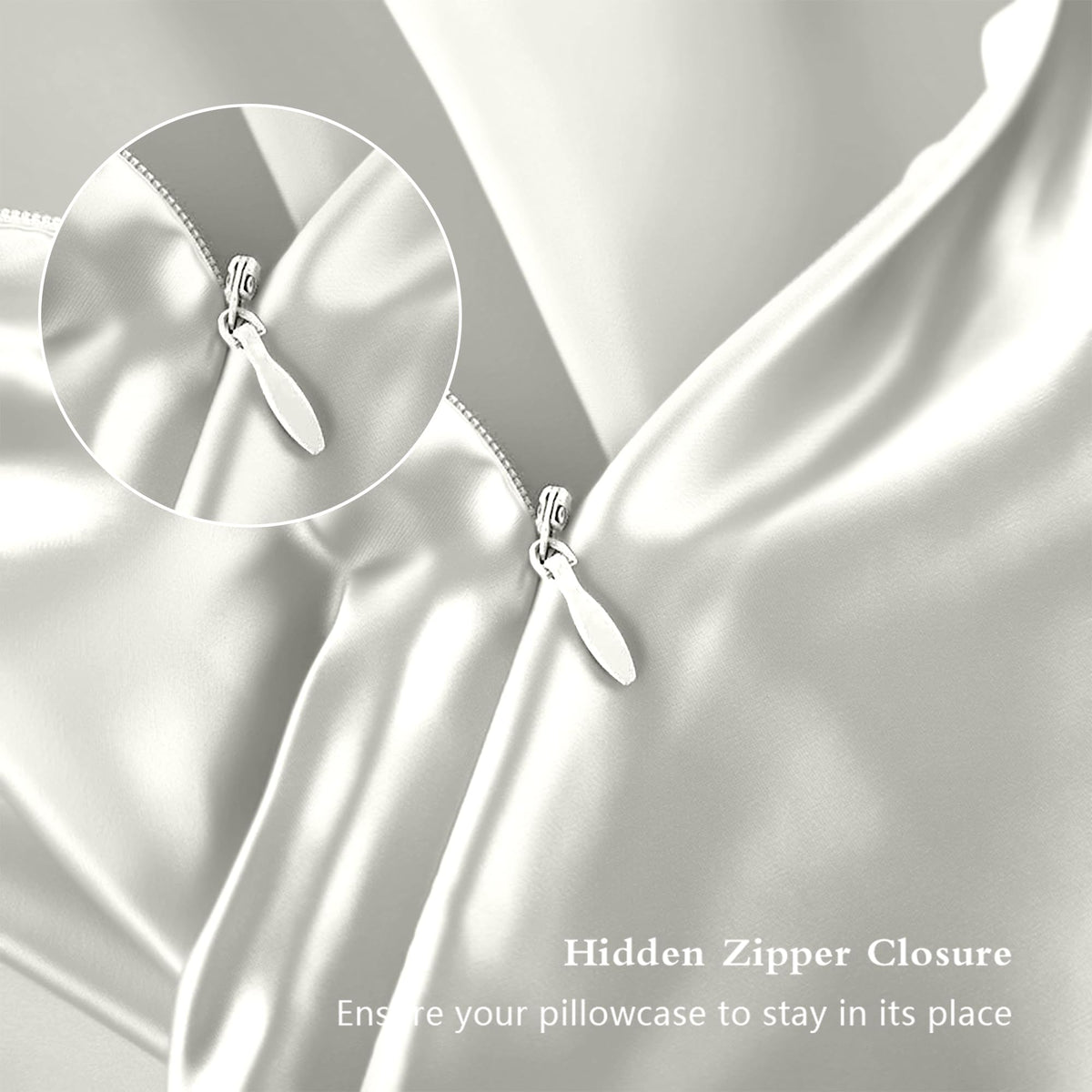 DKBslik ivory pillowcase zipper detail keeps pillow secure overnight.