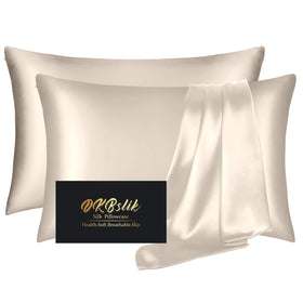 DKBslik silk pillowcase king-size 2-pack beige close-up texture for smooth skin