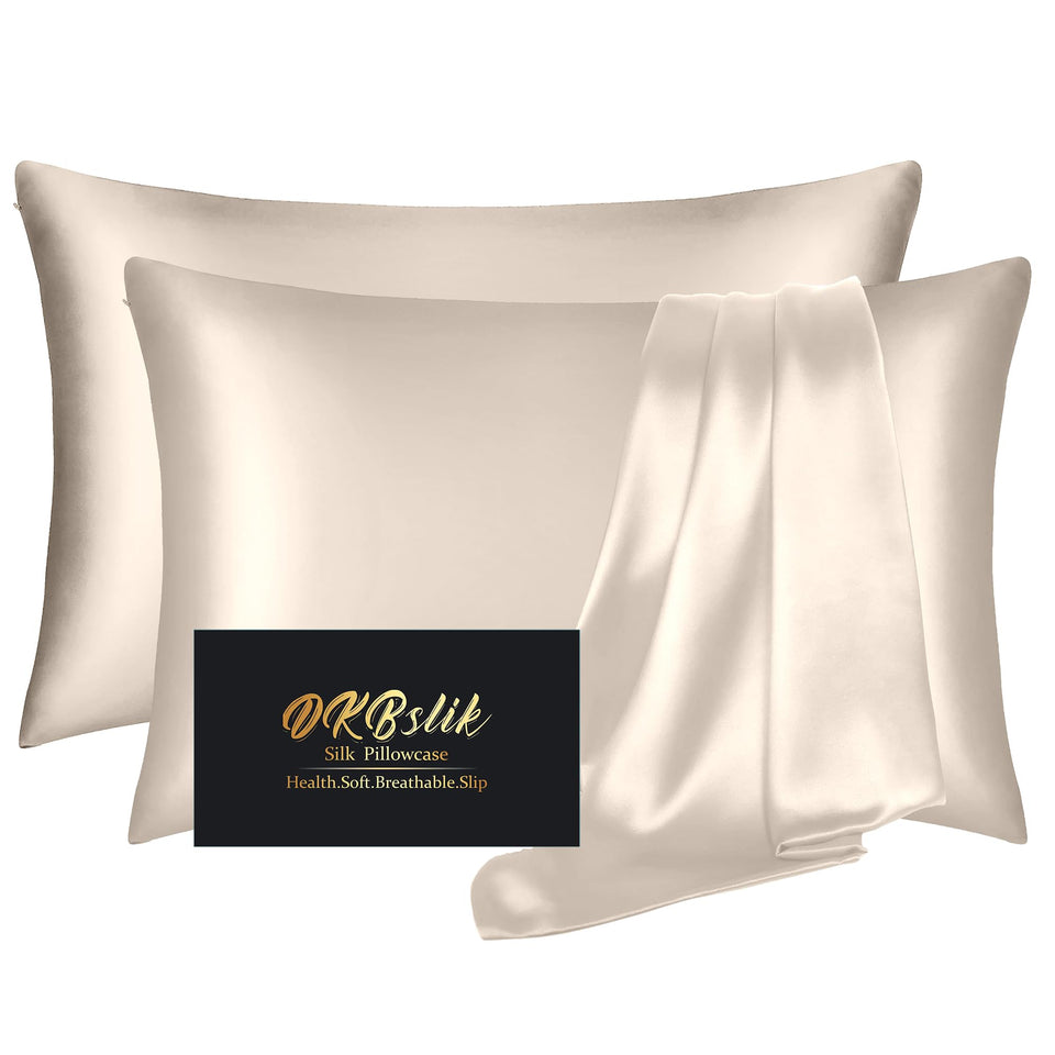 DKBslik silk pillowcase king-size 2-pack beige close-up texture for smooth skin