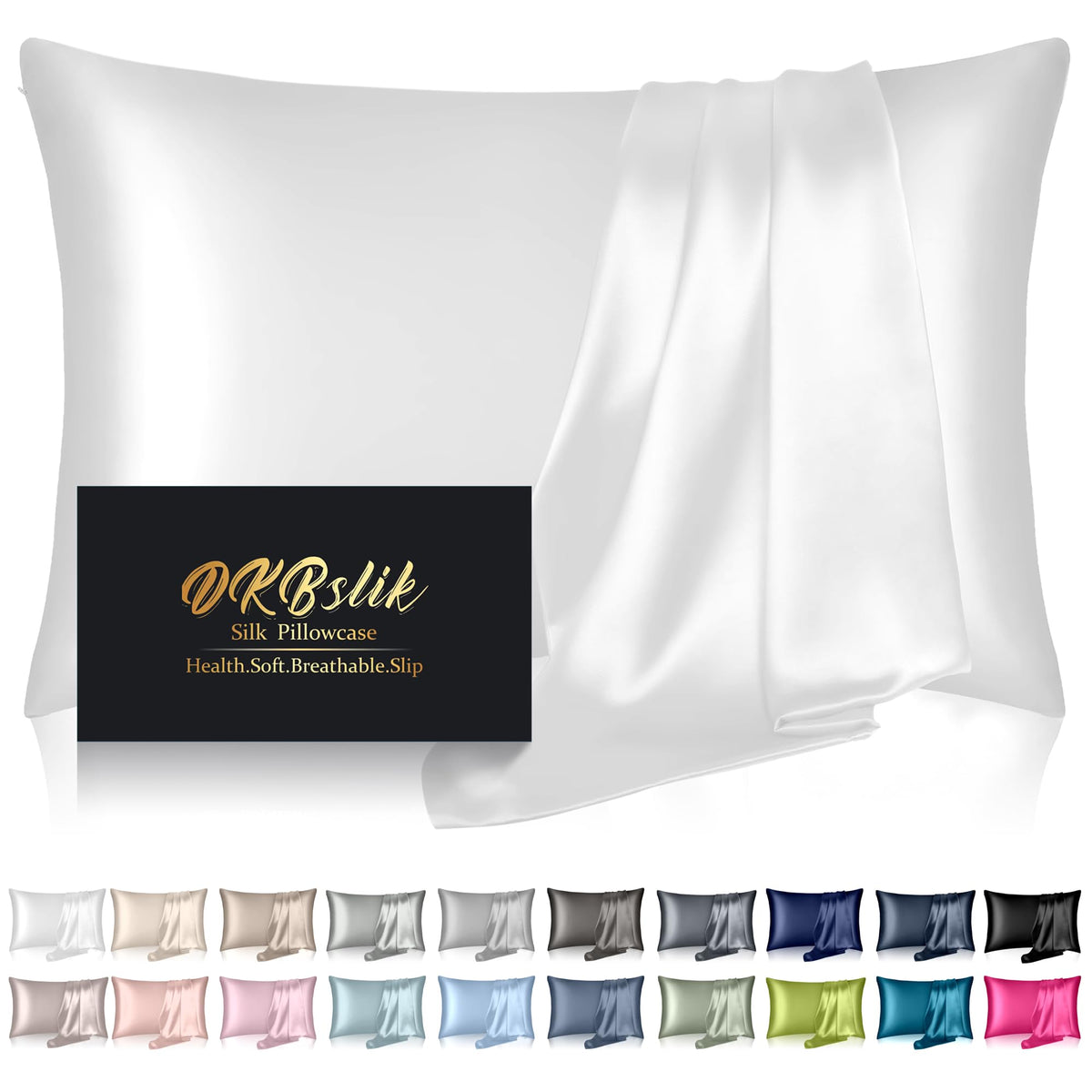 DKBslik king-size white silk pillowcase for smooth skin and frizz-free hair