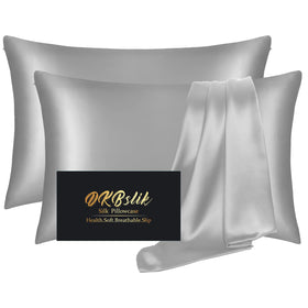 DKBslik silk pillowcase queen grey pack-2 close-up for skin and hair benefits