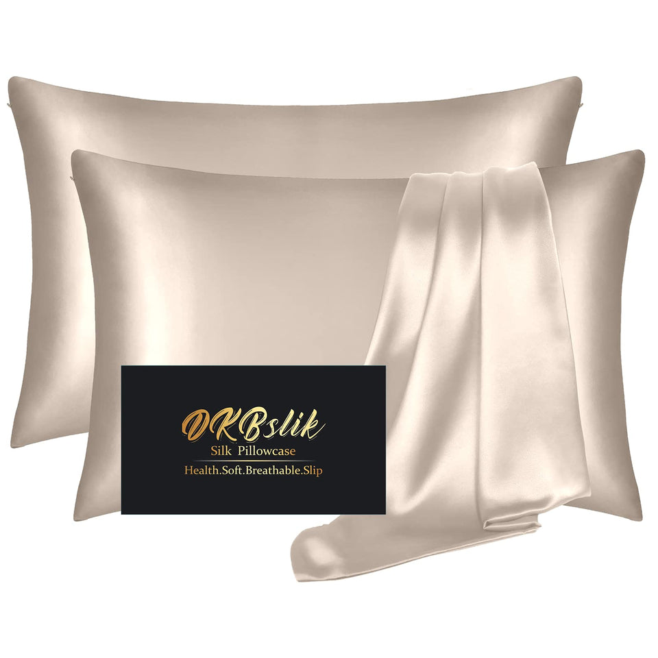 DKBslik silk pillowcase queen size 2-pack promotes smooth skin and hair.