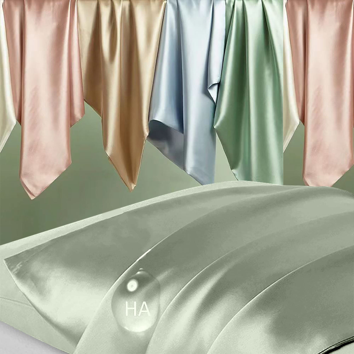 DKBslik silk pillowcase sage green back view showing hidden zipper for secure fit.
