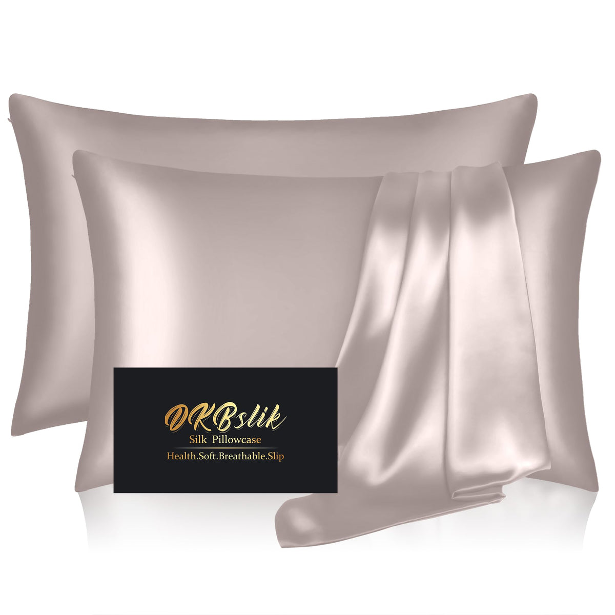 DKBslik silk pillowcase taupe pack 2 on display promoting restful sleep