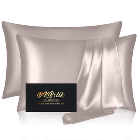 DKBslik silk pillowcase taupe pack 2 on display promoting restful sleep