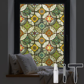 DKTIE stained glass window film on the front door adds privacy while filtering sunlight.