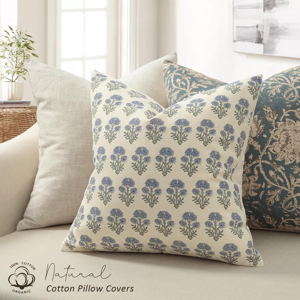 Closeup pattern on DKwizme pillow cover highlights vintage floral detail for cozy character.