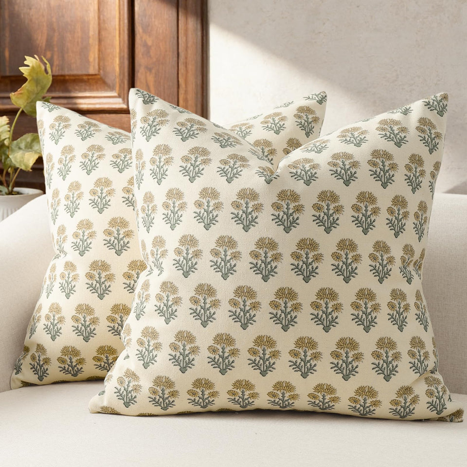 DKwizme Farmhouse Floral Pillow Cover 18x18 on sofa adds rustic chic decor.