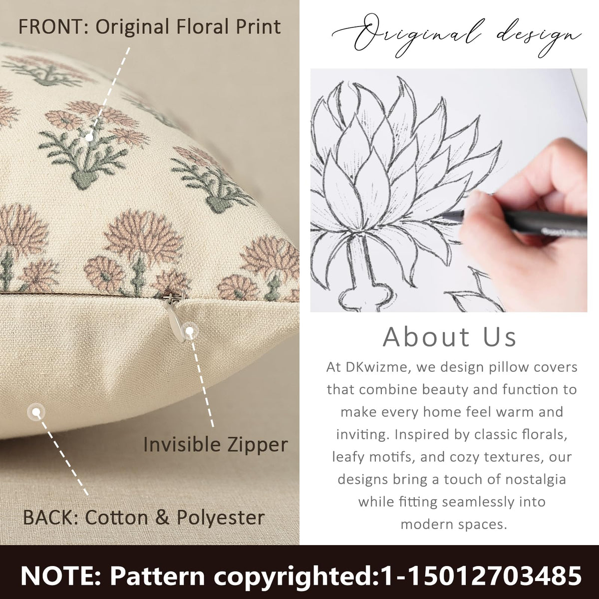 DKwizme Farmhouse Floral Pillow Cover 20x20 on sofa adds rustic charm.