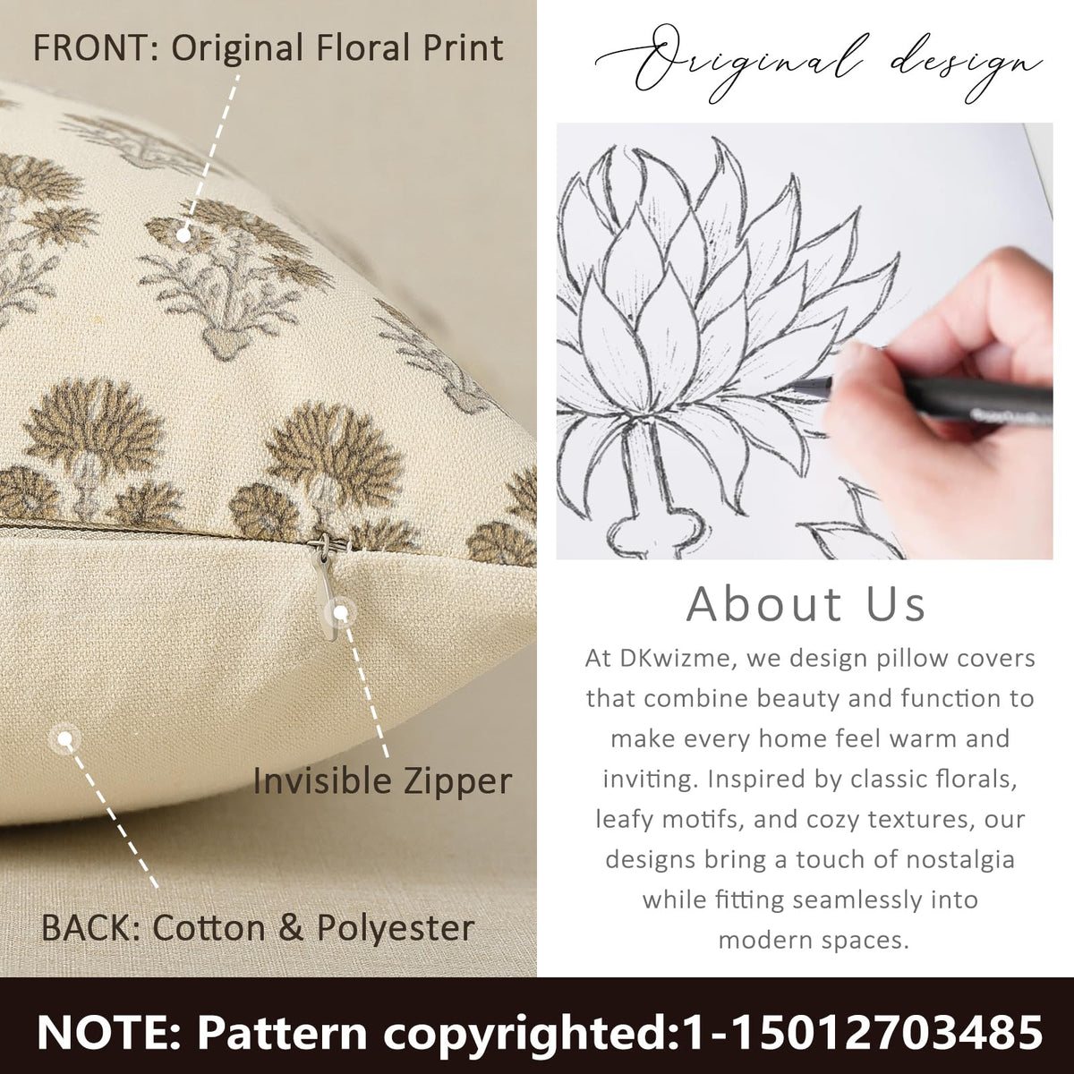DKwizme rustic decor pillow cover with a hidden zipper for a neat look.