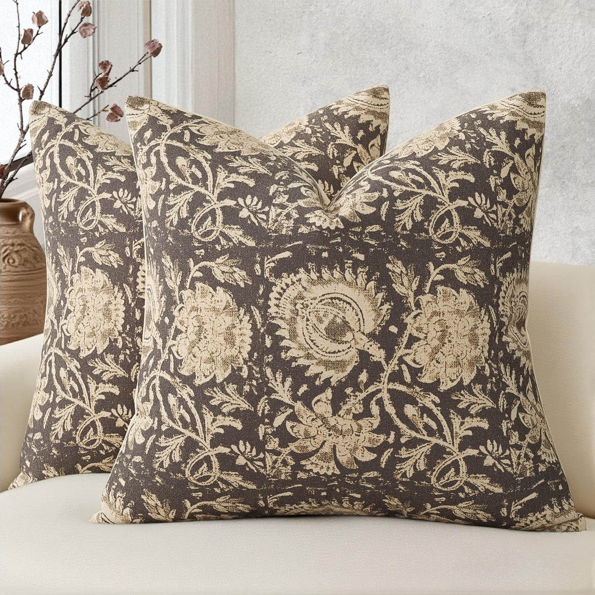 DKwizme Vintage Floral Pillow Cover closeup fabric texture enhances cozy room feel.