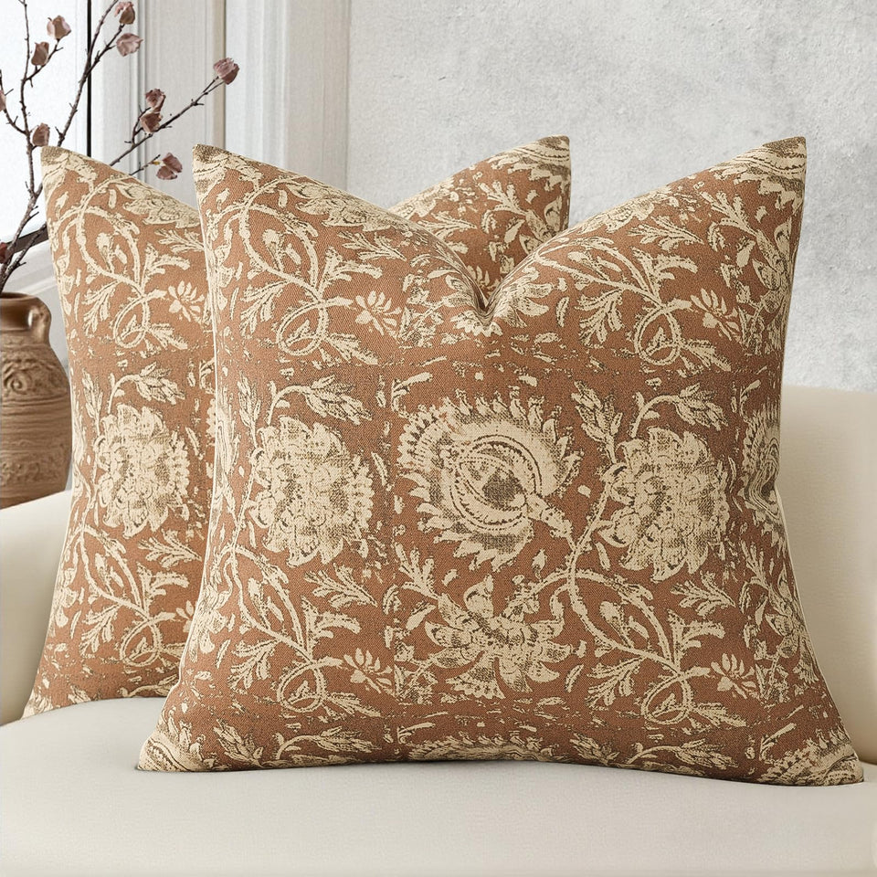 DKwizme Vintage Floral Pillow Cover 18x18 Cognac—soft decor for living room cushions.