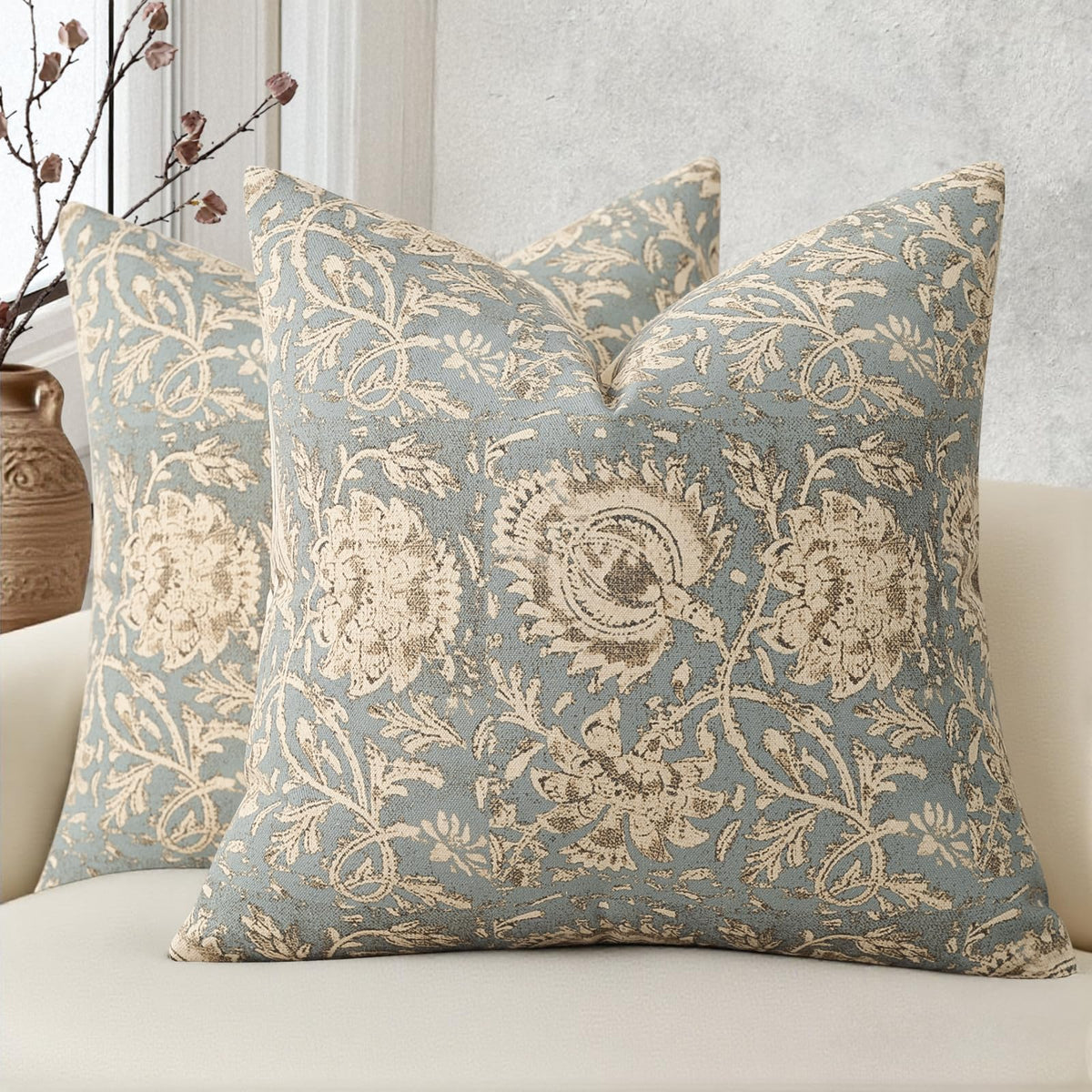 DKwizme vintage floral pillow cover front view with fade-resistant color for living room decor