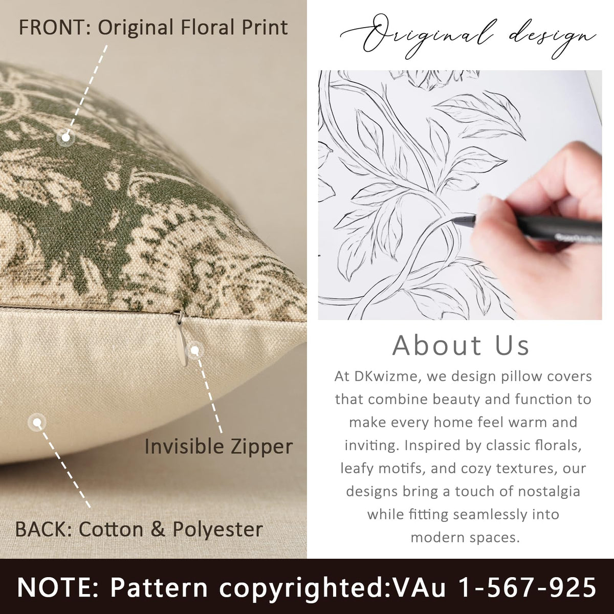 DKwizme vintage floral pillow cover closeup stitching durable seams for long-lasting use