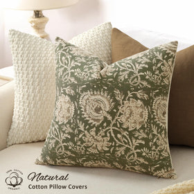 DKwizme vintage floral pillow cover back view olive green, sleek hidden zipper design