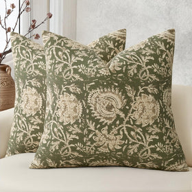 DKwizme vintage floral pillow cover front olive green with fade-resistant color for living spaces