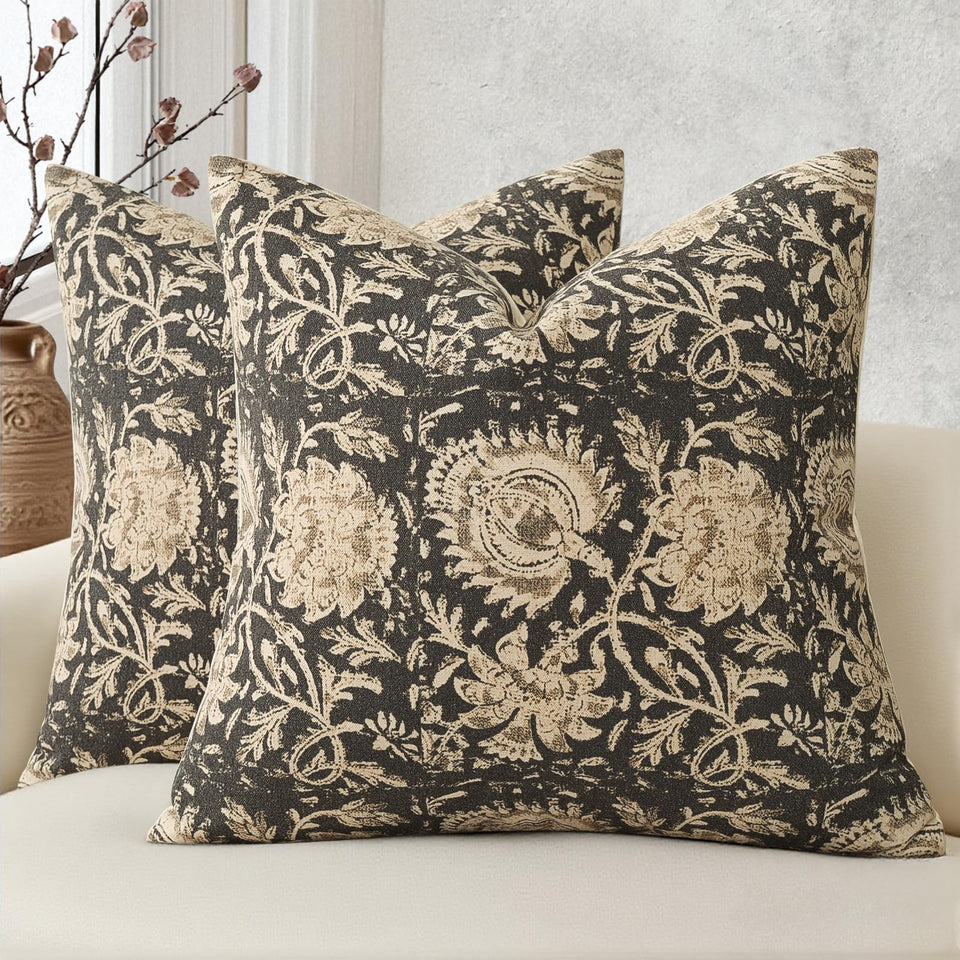 DKwizme vintage floral pillow cover 20x20, 2-pack, enhances neutral living spaces