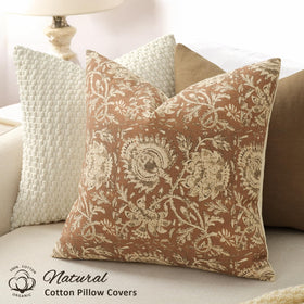 DKwizme vintage floral pillow cover 20x20, cognac, seam detail highlighting durability for everyday use.