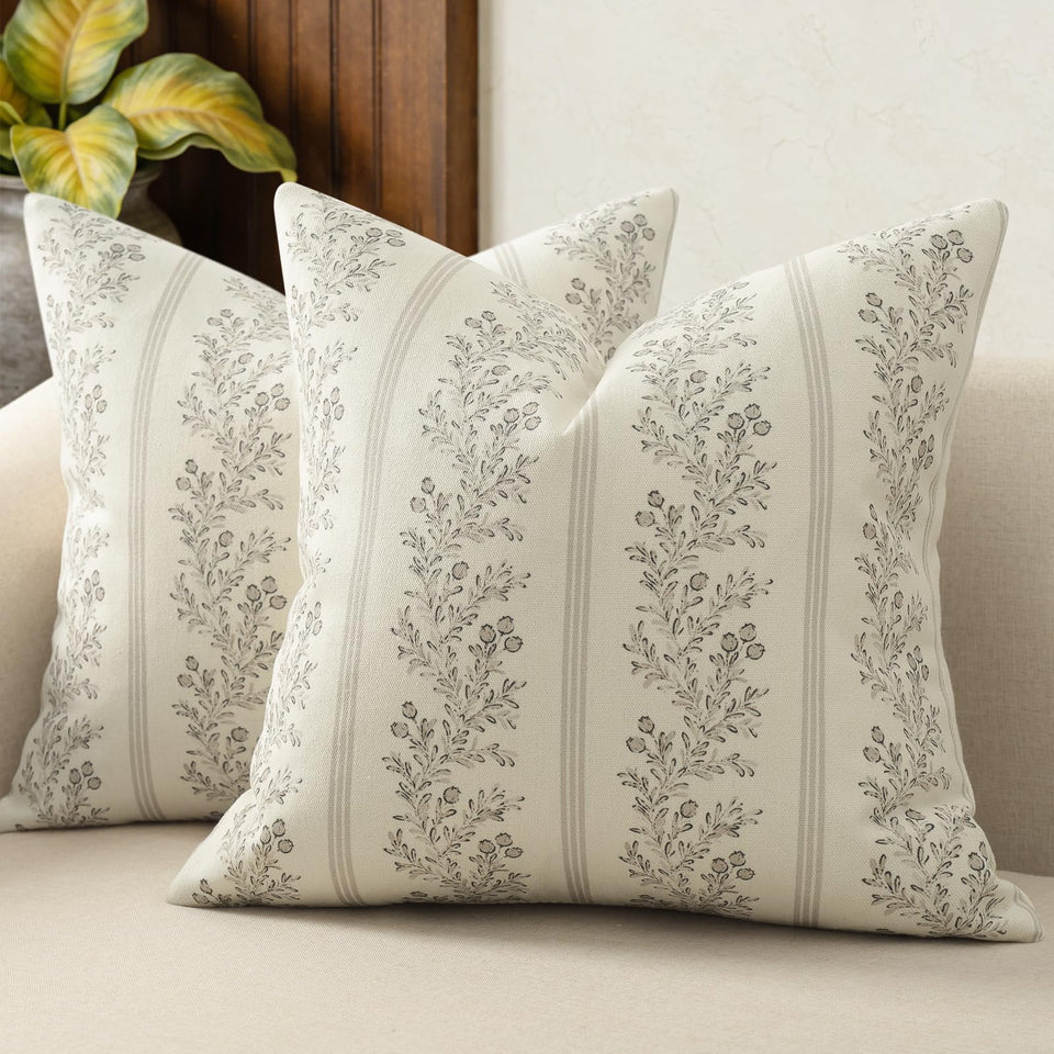 DKwizme vintage throw pillow cover 18x18 with striped floral pattern for cozy spaces