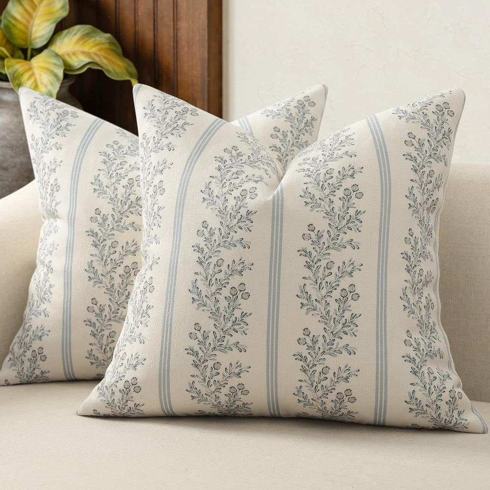 DKwizme vintage throw pillow cover with striped floral pattern for cozy living spaces.