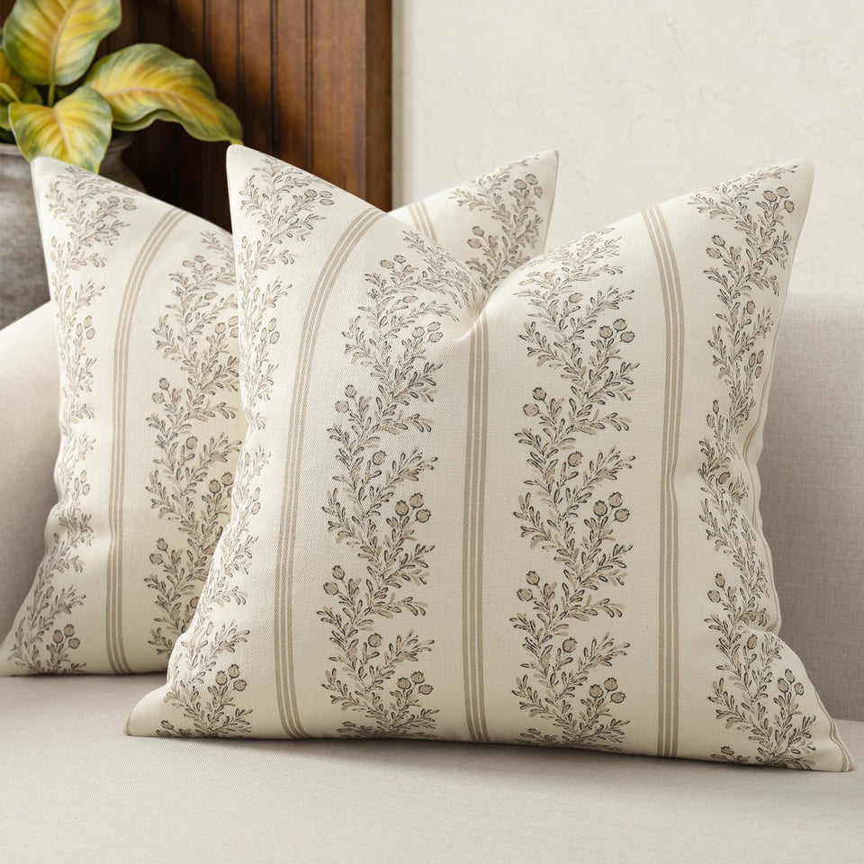 DKwizme vintage throw pillow cover with striped floral pattern adds rustic charm to living rooms.