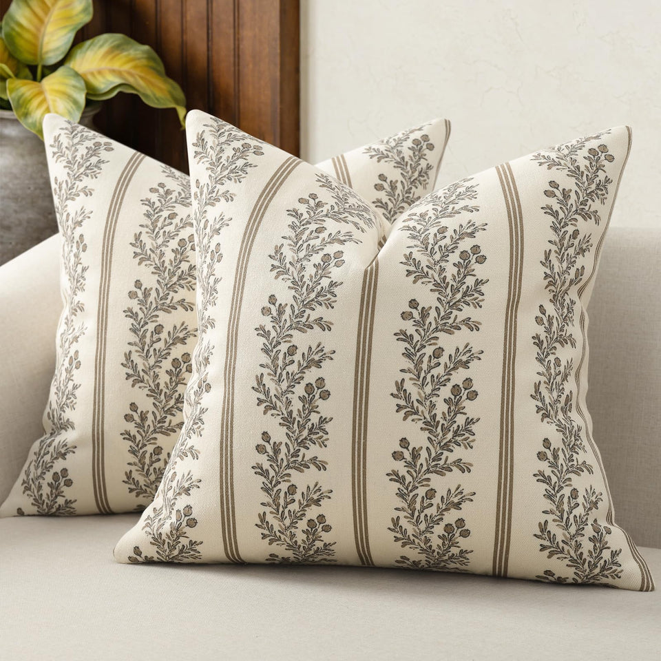 DKwizme vintage throw pillow covers striped floral on a sofa for cozy rustic charm.