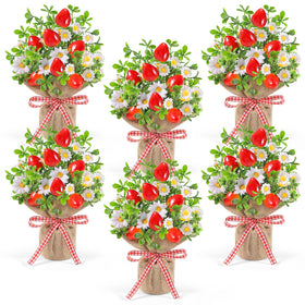 Dlerom 6-pack small burlap potted strawberry flowers for charming rustic decor