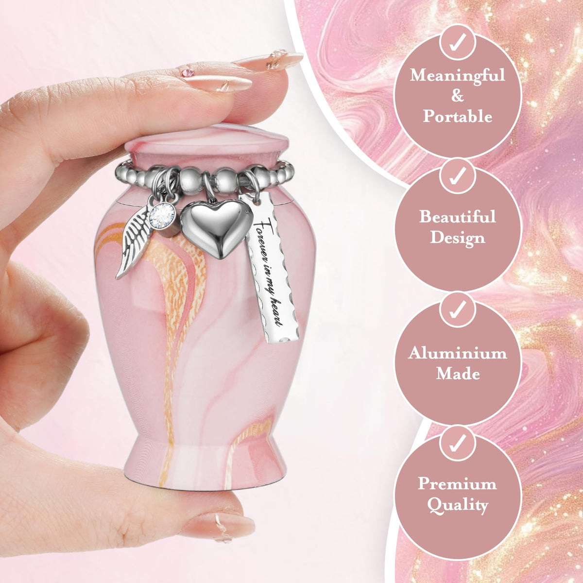 Dletay compact urn shows 2.85-inch size for display or travel.