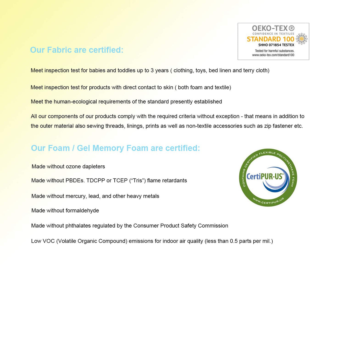 DLIGHT BD certifications label close-up indicating safety and quality standards