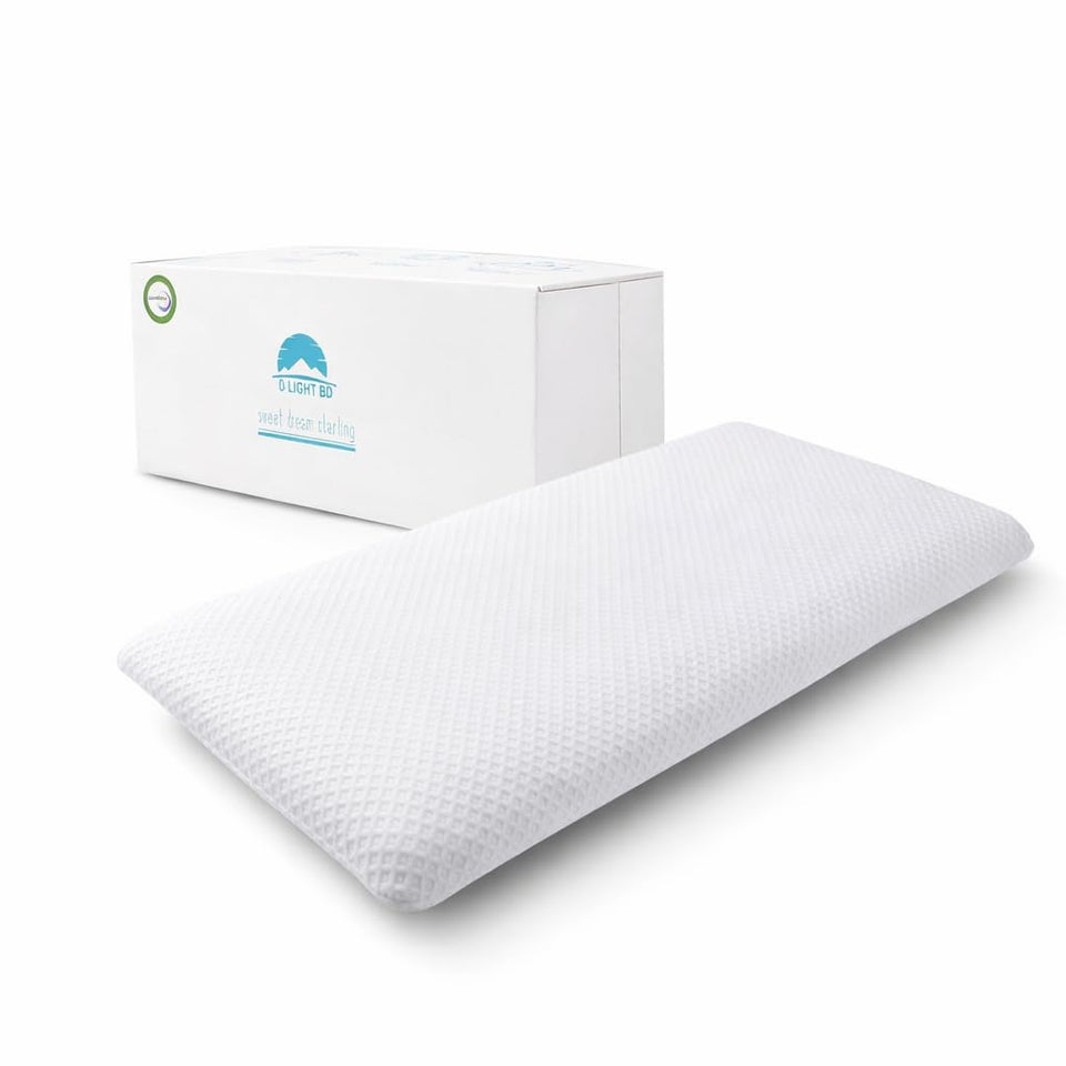 DLIGHT BD Slim 3.2-Inch pillow front view, slim profile aids stomach sleepers.