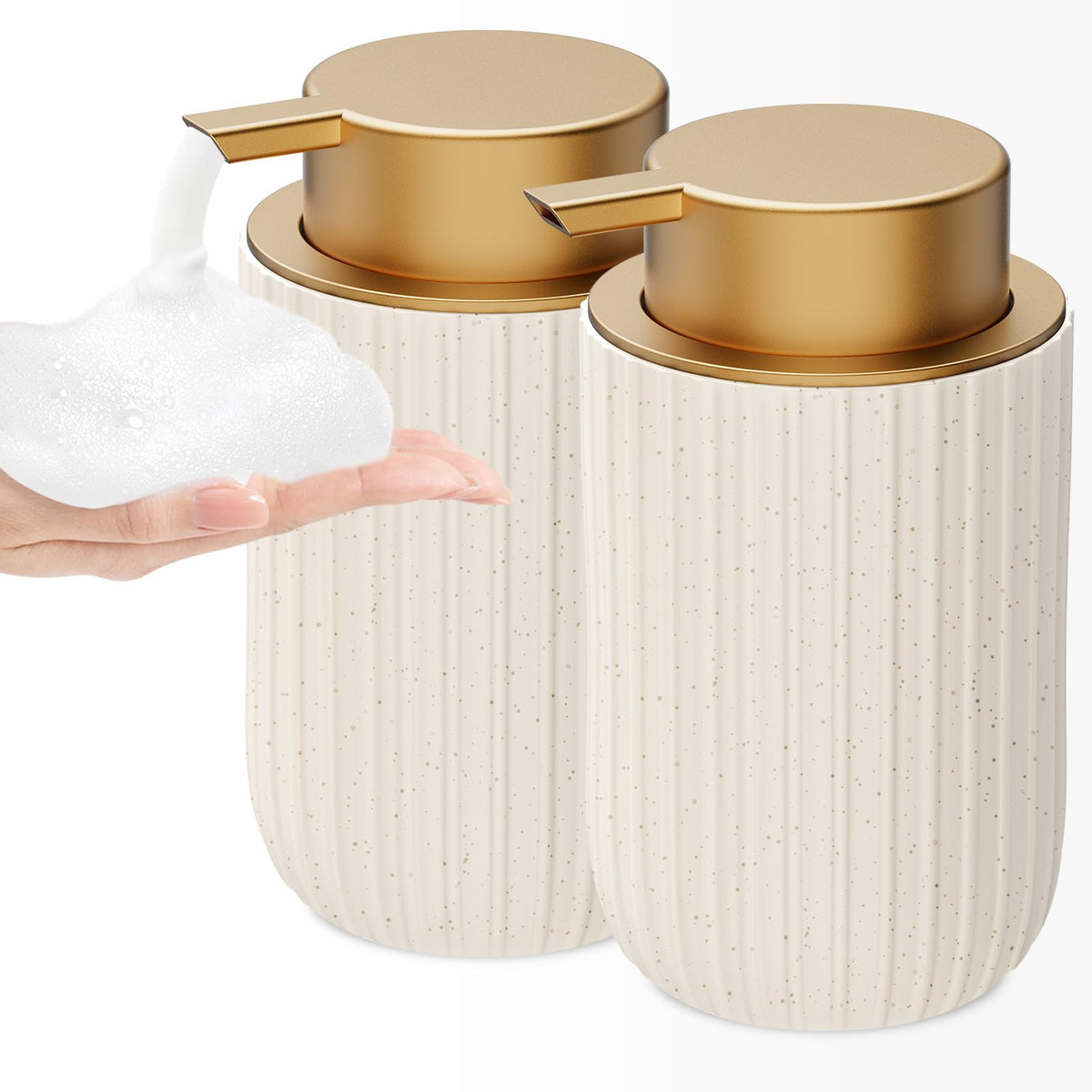 Dlirho ceramic foam dispenser 12oz speckled beige, stylish bathroom sink companion.