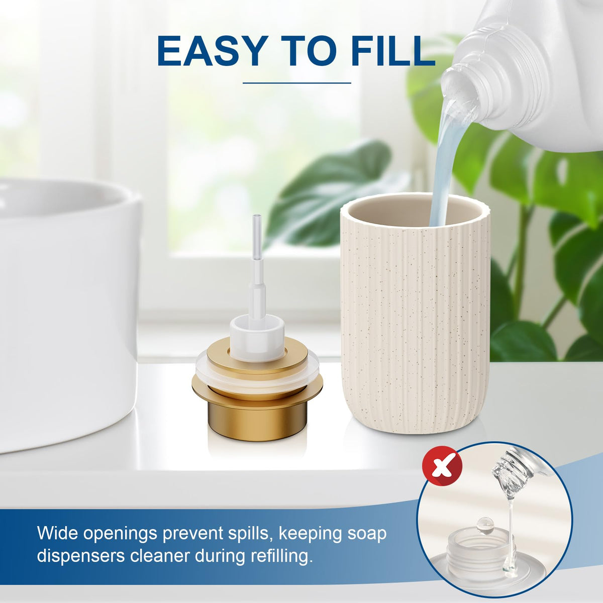 Dlirho ceramic foam dispenser refill opening for easy, waste-free refills.