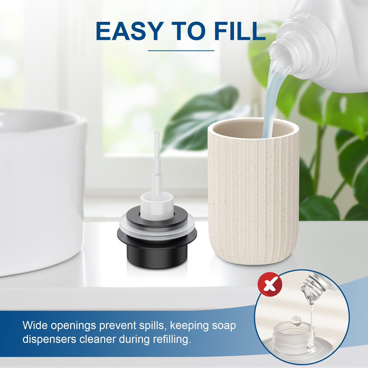 Dlirho 12 oz foam dispenser in speckled beige complements bathroom decor.