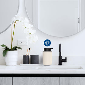 Two-pack set for coordinating kitchen and bath stations.
