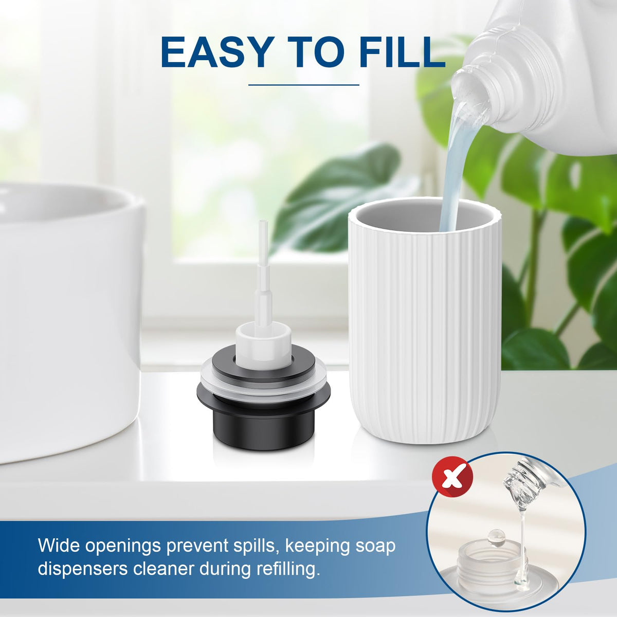 Dlirho ceramic foam soap dispenser side view with striped grip for secure handling