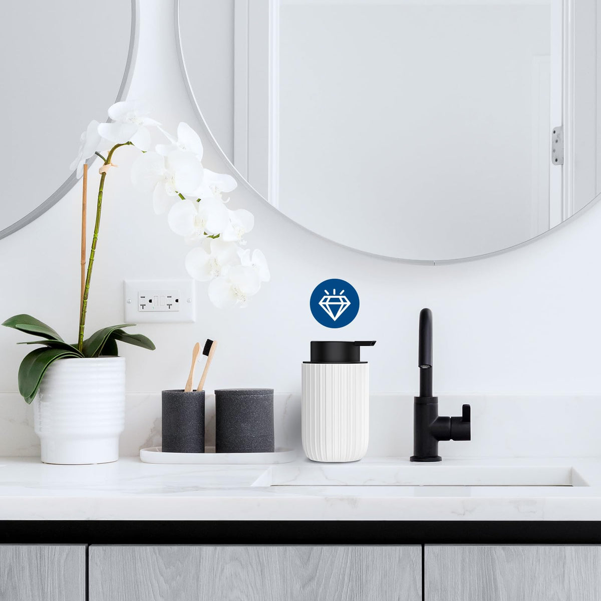 Dlirho two-pack display showing coordinated white dispensers