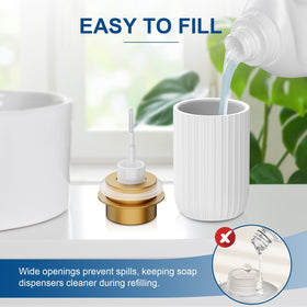 Wide-mouth refill design prevents spills during refills for Dlirho dispenser.