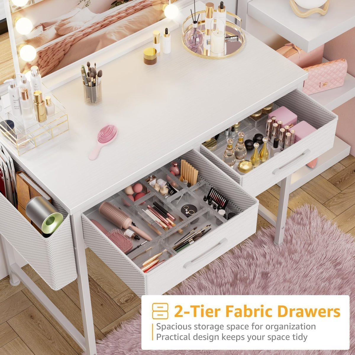 DLisiting vanity setup using the desk without a mirror for makeup and study